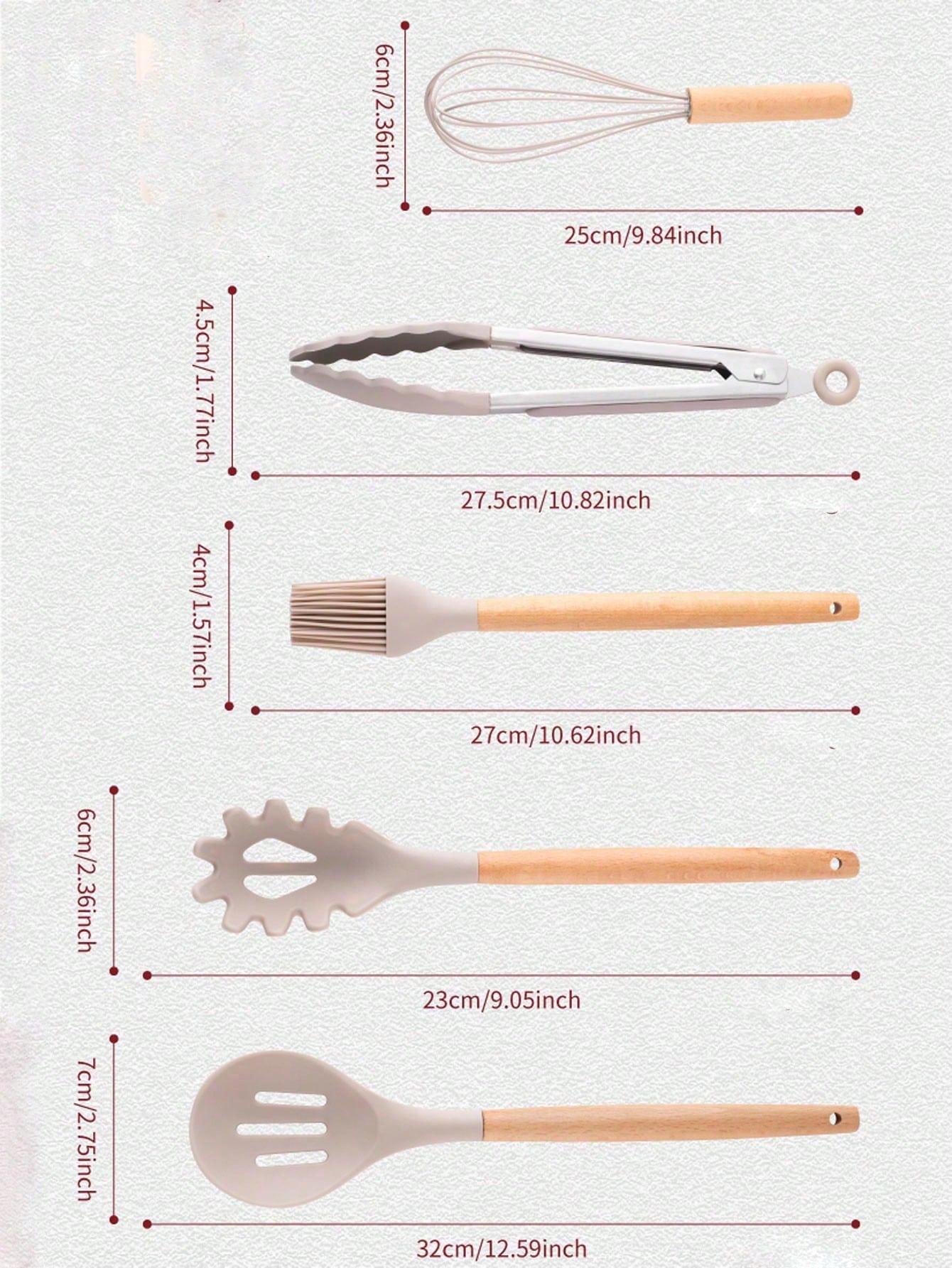 12 pièces Set d'ustensiles de cuisine en silicone avec manche en bois et seau de rangement