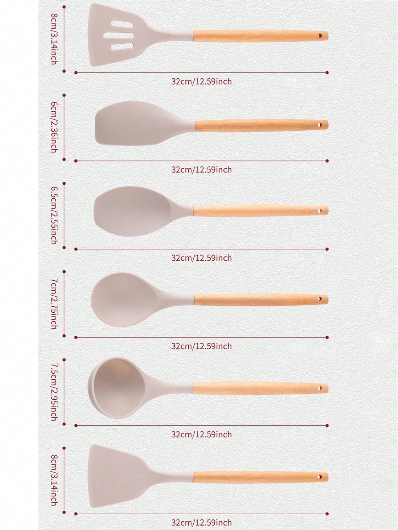 12 pièces Set d'ustensiles de cuisine en silicone avec manche en bois et seau de rangement