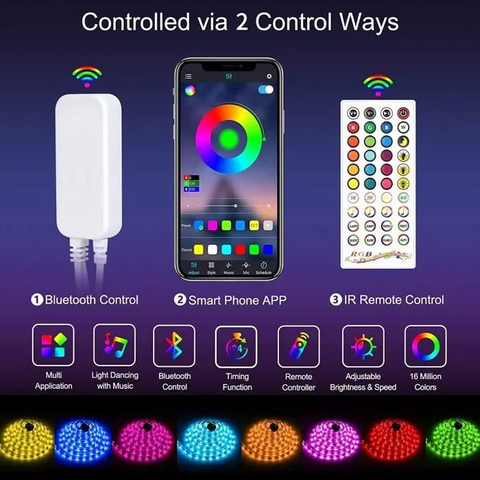 Ruban LED 20M Bande LED RGB Télécommande à 40 Touches Synchroniser avec la Musique Fête Décor Maison Chambre Bar - KENUOS